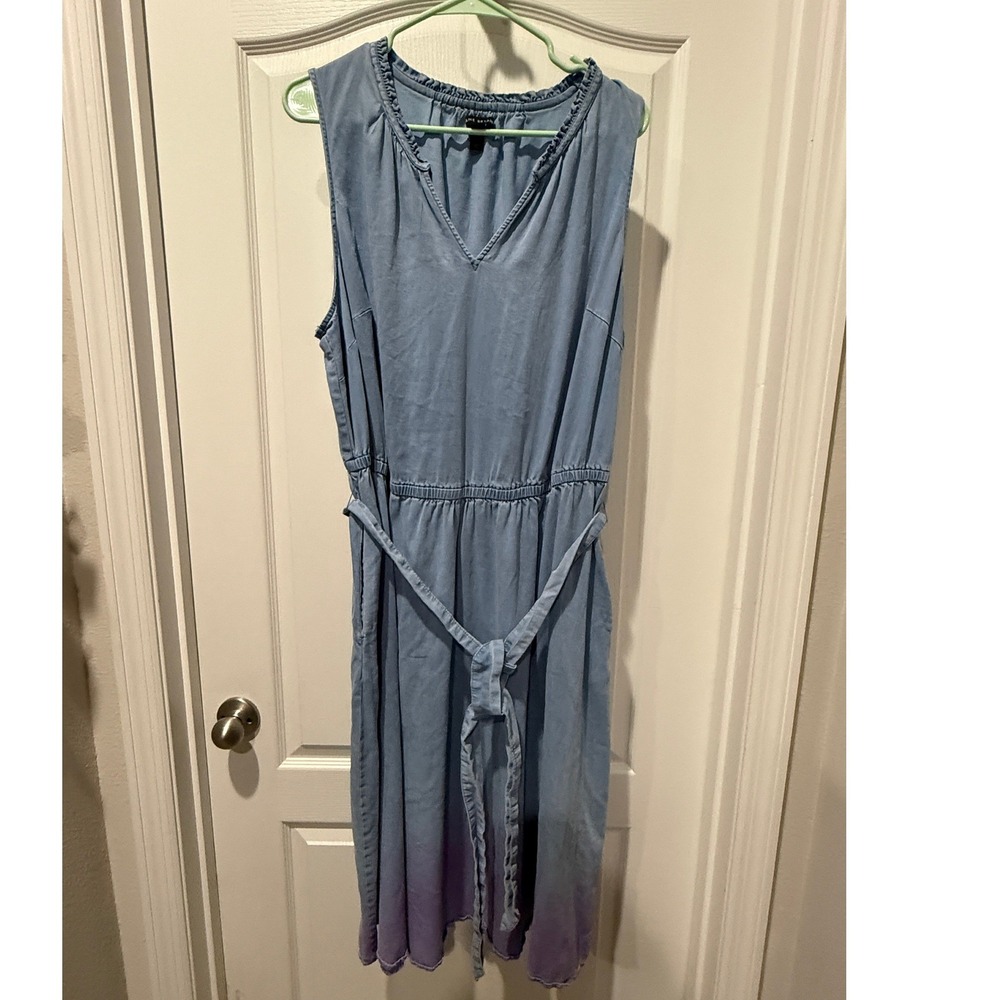 Lane Bryant Blue Ombre Chambray Sleeveless Midi Dress Size 20 Cotton Belted